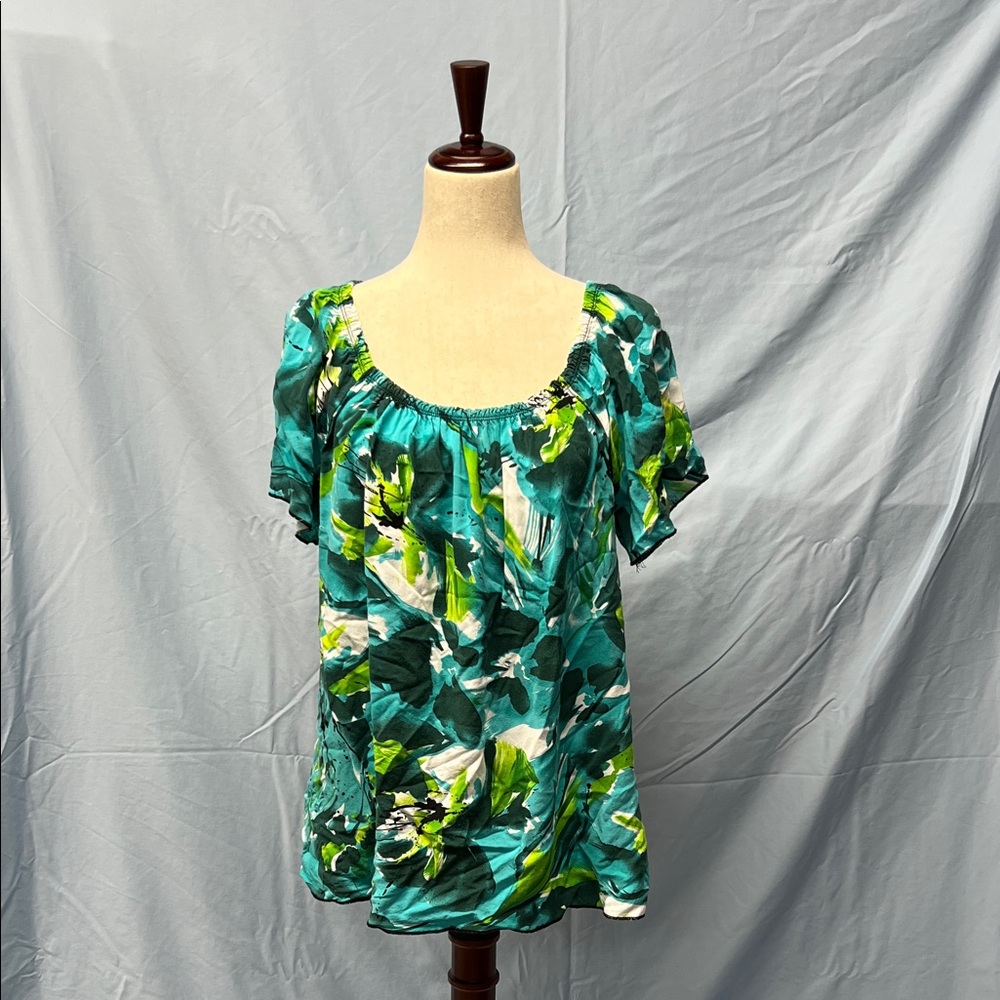 Elegant Teal Floral Women's Blouse